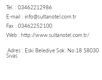 Sivas Sultan Hotel iletiim bilgileri